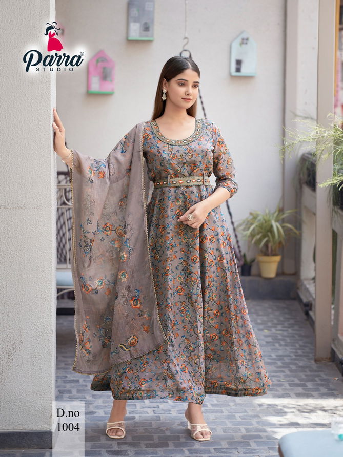 Sangin By Parra Studio Soft Organza Digital Print Anarkali Kurti With Bottom Dupatta Wholesale Shop In Surat